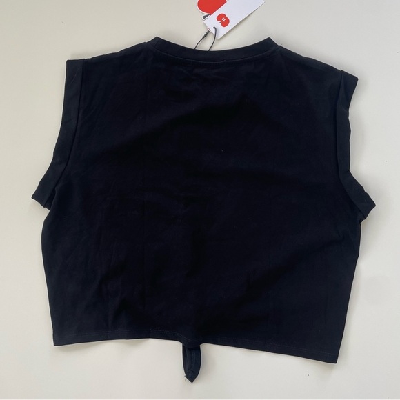 CIDER Women's Black Cropped Knotted Tie-Front Short Sleeve Tee XL New with Tags! - Picture 3 of 7